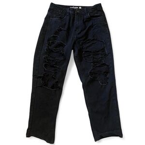 Refuge Mom Jeans High Waisted Black Torn Distressed Women Junior Size 9